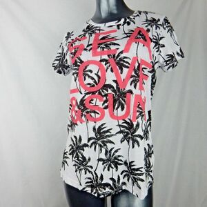 Sunnyside Sea Love &Sun Graphic T-Shirt Palm Trees Top USA Medium